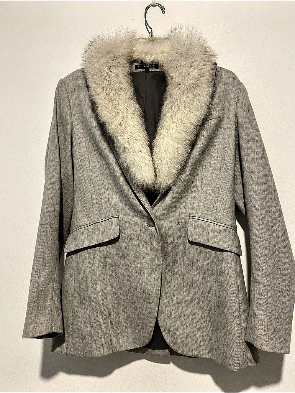 Theory Faux Fur Collar Blazer Size 8 Like New